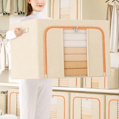 Image of HOKIPO 100L Wardrobe Organiser for Storage for Clothes, Extra Large Foldable Storage Box, Sand Beige Pack of 1 (AR-6674-BGE)
