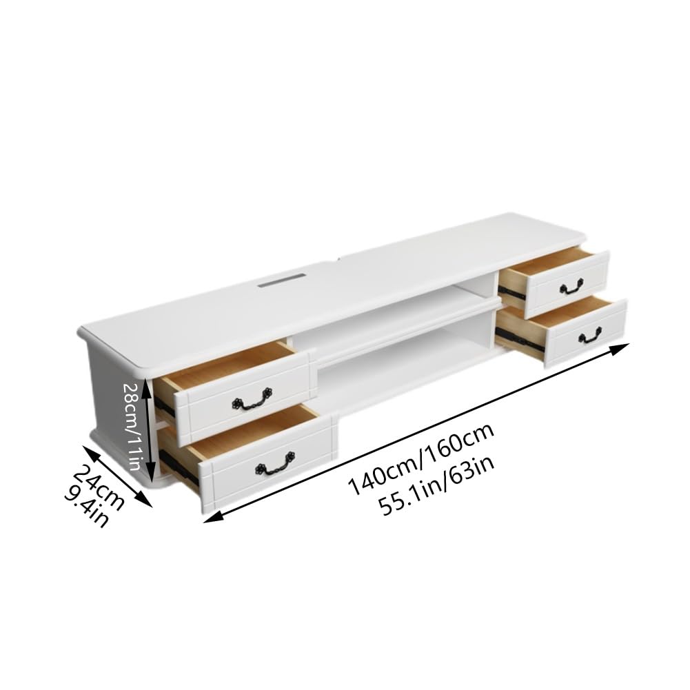 Mobile TV sospeso, in Legno massello, Centro di intrattenimento a Parete, Grande Console multimediale per Soggiorno e Camera da Letto (Naturale 140 cm/55,1 Pollici)