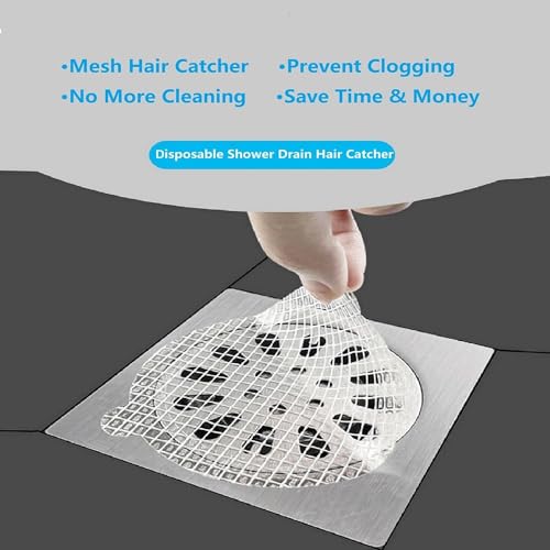 Image of Rushwak Round Disposable Shower Drain Hair Catcher, Shower Drain Cover, Floor Sink Strainer Filter Mesh with Stickers for Bathroom, Bathtub, and Kitchen