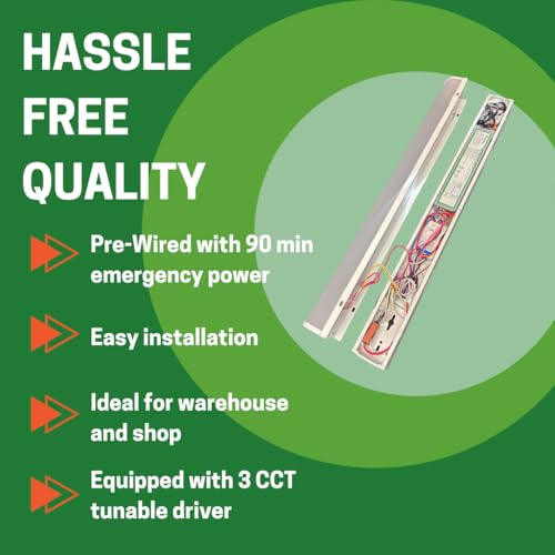 Image of E2 LIGHTING 2ft LED Light Strip, Linear with 10 W Emergency Battery, 18W /24W 3 CCT Tunable 3500K /4000K /5000K, Dimmable, Ideal for Warehouse Use