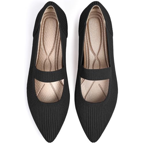 Women's Flats Shoes Pointed Toe Knit Washable Ballet Comfortable Dressy Mary Jane Flat