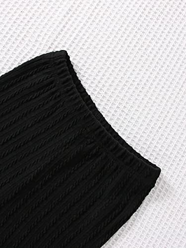 Image of WDIRARA Girl's 2 Piece Outfits Crisscross Cut Out Short Sleeve Tee and Flare Leg Pants Set Black 9Y