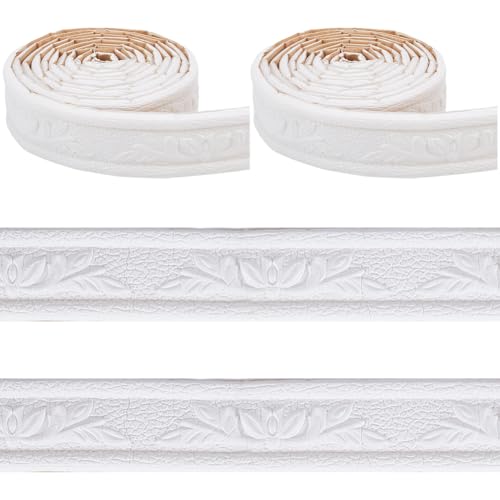 CRASPIRE 2 Rollo de Moldura de Espuma de PVC Blanca de 181 x 1.57 Pulgadas Borde de Pared para Zócalo Borde de Papel Tapiz para Techo Líneas Decorativas Adhesivas Flexibles para Marcos de Ventanas
