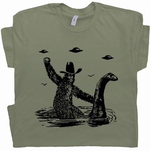 XL - Bigfoot Shirt Loch Ness Monster T Shirt Cryptid UFO T-Shirt Funny Shirts for Men Women Cryptozoology Sasquatch Graphic Tee Green