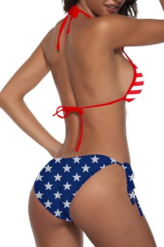 Image of Suvimuga Women Two Piece Swimsuit Color Block Swimwear Halter String Triangle Bikini Sets