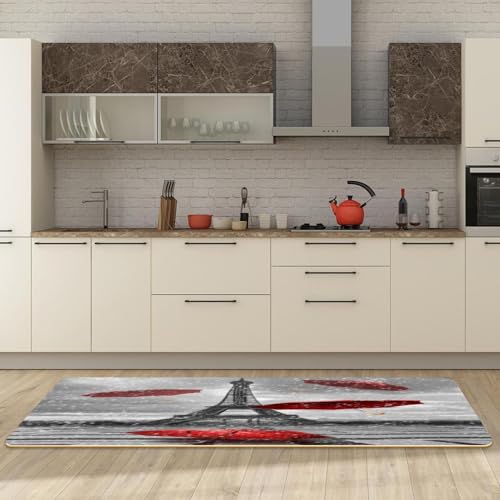 Alfombrillas de cocina absorbentes para pasillo y zona de lavado con diseño de paraguas rojos VAPOKF 3