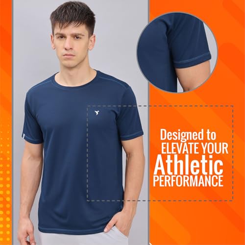 Image of TECHNOSPORT Men's Slim Fit Polyester Activewear Sports T-Shirt with Moisture-Wicking Comfort for Workout, Running & Gym