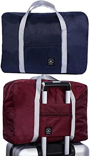 Bixzegg 2 Pack Foldable Travel Duffle Bag 25L Lightweight, Luggage Sports Gym Water Resistant Nylon, Sport Totes, Shoulder Shopping Bag, for Men, Women (Red + Blue)
