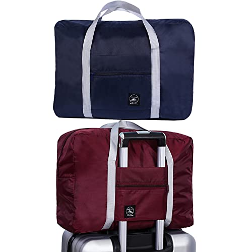 Bixzegg 2 Pack Foldable Travel Duffle Bag 25L Lightweight, Luggage Sports Gym Water Resistant Nylon, Sport Totes, Shoulder Shopping Bag, For Men, Women (Red + Blue) #TOP3