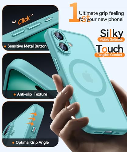 Image of CANSHN Magnetic for iPhone 16 Plus Case, Upgraded [Full Camera Protection] [Compatible with Magsafe] [Translucent Matte] Shockproof Protective Phone Case for iPhone 16 Plus - Teal