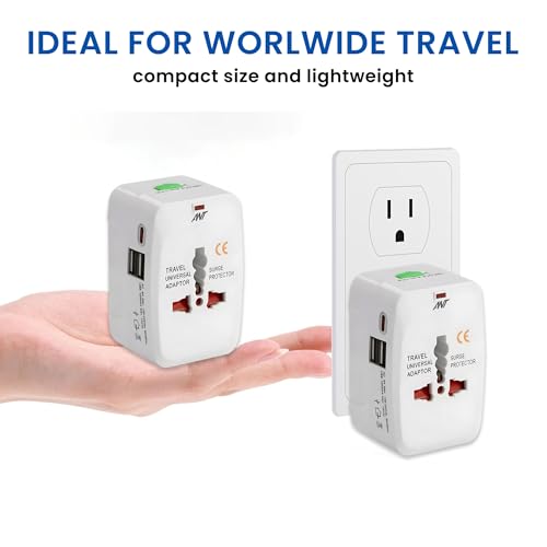 Image of Ant Amigo 201 Universal Travel Adapter with 3 Type-C & 2 USB Ports, Worldwide All-in-One International Plug Adapter for 150+ Countries, Fast Charging Travel Charger for Phone Laptop Camera White