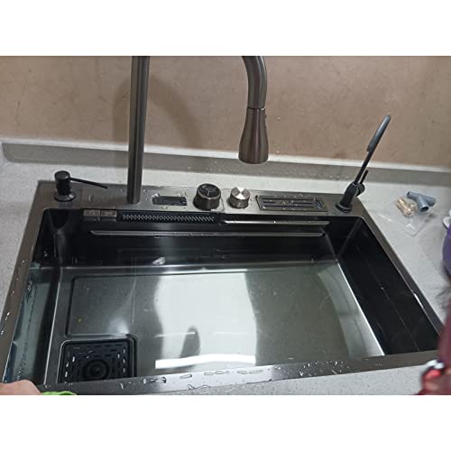 Fregadero multifunción con grifo de cascada integrado y tabla de cortar 4