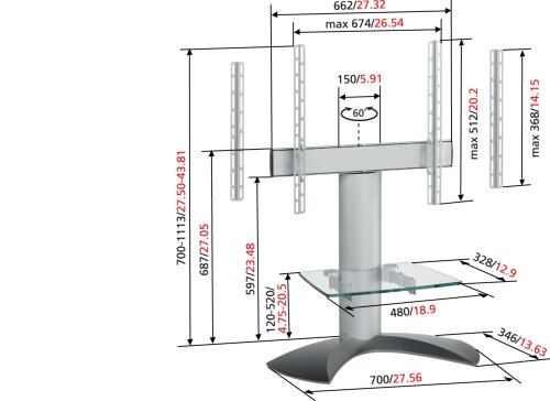 Vogel's EFF1140 TV Floor Stand technical dimensions