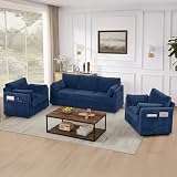 Mofolit Sofa Set for Living Room Corduroy Couch Sets 3 Seater and Single Chair,Living Room Furniture Sets for Apartment and Small Spaces (Blue, Sofa Set)