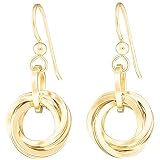 Dressy 14K Yellow Gold-Filled Love Knot Circle Dangle Earrings for Women Classy Geometric Designer E