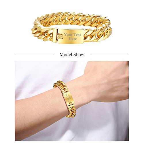 Image of PROSTEEL Stainless Steel Franco Chain Bracelet, Trendy Chunky Bracelets for Men Women, Black /18K Gold Plated, W: 8mm /12mm /17mm, L: 7.5 inch /8.3 inch /9 inch, Come Box