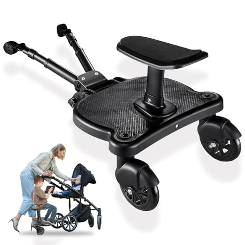Image of JUANWAN Universal Stroller Board with Detachable Seat - 2 in 1 Sit and Stand Stroller Standing Board for Most Brands of Strollers Holds Children up to 55#Black