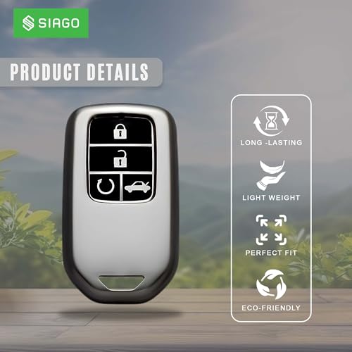 Image of SIAGO TPU Key Cover and Round Key Chain Compatible with Honda Amaze | City | Civic 2023 2024 4 Button Flip Key (Grey)
