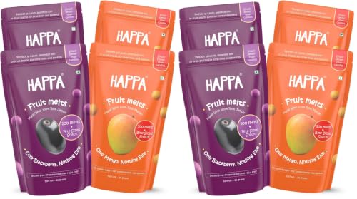 Image of Happa Mango & Jamun Melts | 100% Fruit Candy for Babies, Kids & Adults | No Added Sugar, No Colours, No Artificial Flavours | Melt-in-Mouth | 8M+ | Single Ingredient | 20g Pack of 8