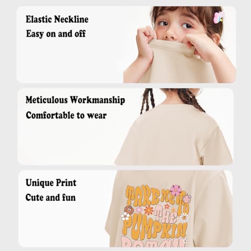 Image of Toddler Girls Thanksgiving Shirts Turkey Pumpkin T Shirt Cotton Short Sleeve Halloween Tops 1-10 Years