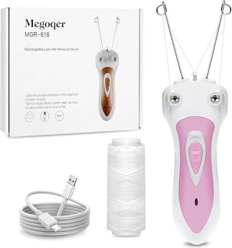 Threading Hair Removal Tool White Electric Complete with Charging Cable and Spare Thread. Professional Threading Kit for Facial and Body Hair