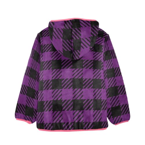 GuoChe Black Plaid Scotland Purple Baby Girl Fleece Jacket2