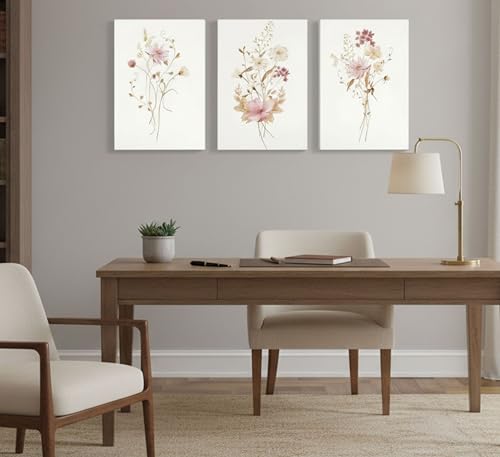 Image of JASMIE 3Pcs Pink Floral Canvas Wall Art