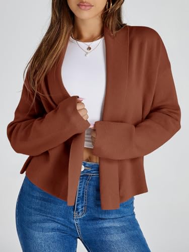 Image of Saodimallsu Womens Cropped Cardigan Open Front Shawl 2026 Fall Trendy Long Sleeve Sweater Jacket