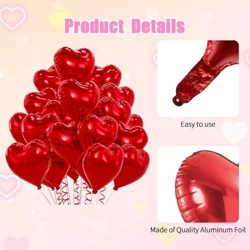 Image of 20pcs Red Heart Balloons, 18 Inch Foil Heart Shape Love Balloons, Valentine Balloon for Baby Bridal Shower, Anniversary, Wedding, Valentine's Day Decoration