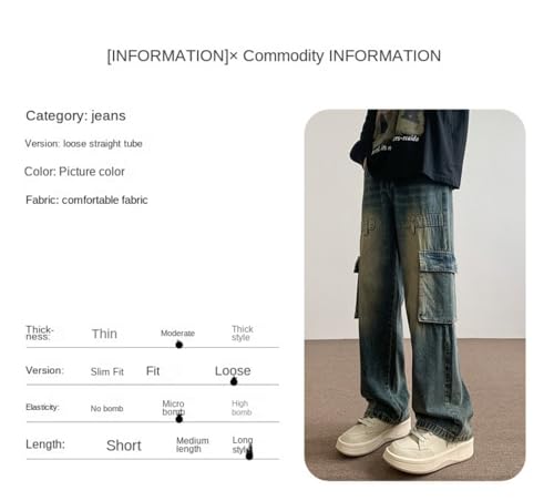 Jeans Pants Trousers Denim Vintage Workwear with Men's Design Sense Multiple Pockets Loose Straight Leg4