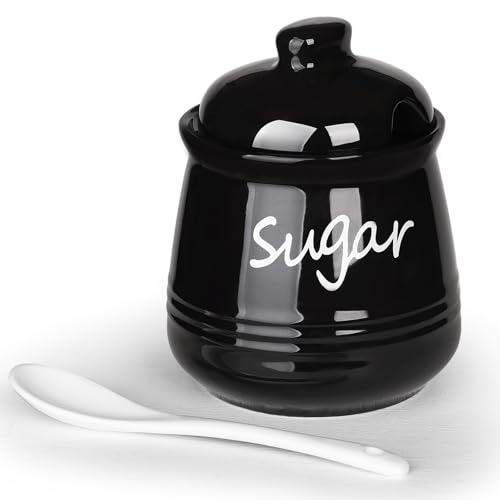 HAOTOP Ceramic Sugar Bowl with Lid and Spoon