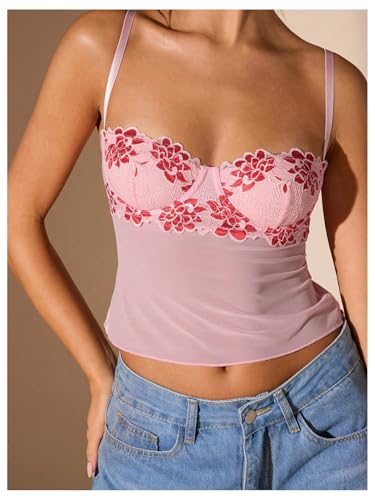 WDIRARA Women's Low Cut Sexy Going Out Lace Bustier Corset Top4