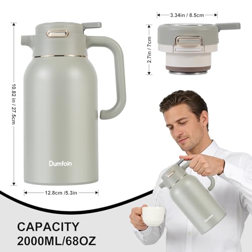 Image of 68 Oz Thermal Coffee Carafe, Stainless Steel Insulated Vacuum Coffee Carafes For Keeping Hot Liquid Thermal Pot Creamer Pitcher Dispenser(Green /Green)