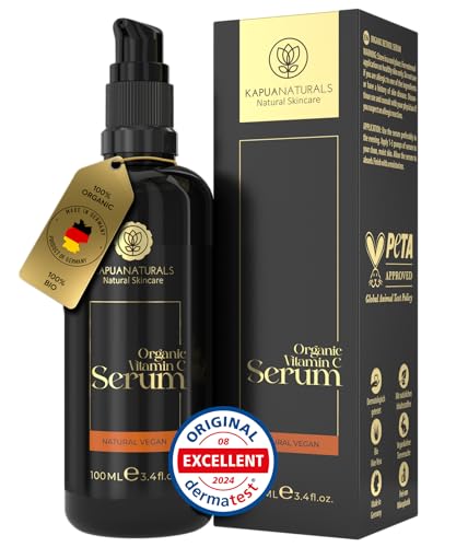 ORGANIC Vitamin C Serum Face • 100ml +Hyaluronic Acid +Panthenol +Vitamin E ✓ 6-fold Vitamin C Serum radiant & pure skin without pimples & redness✓100% Vegan & Organic ✓ Anti Aging MADE IN GERMANY