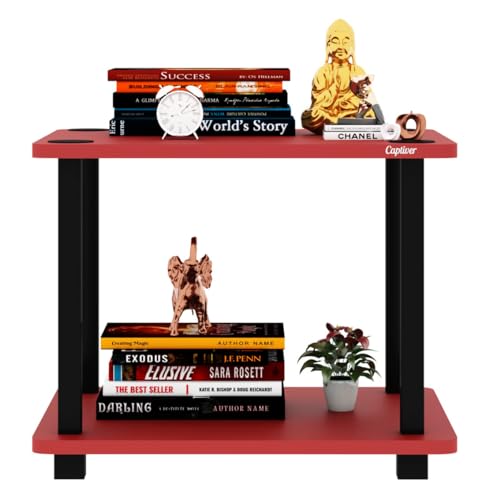 Image of Captiver Samrat Engineered Wood Stool Bed Side Tea Table (38X46X33.4 CM,Red) Living Room Kitchen Drying Library Office Corner Shelves Multipurpose Storage Racks Organizer