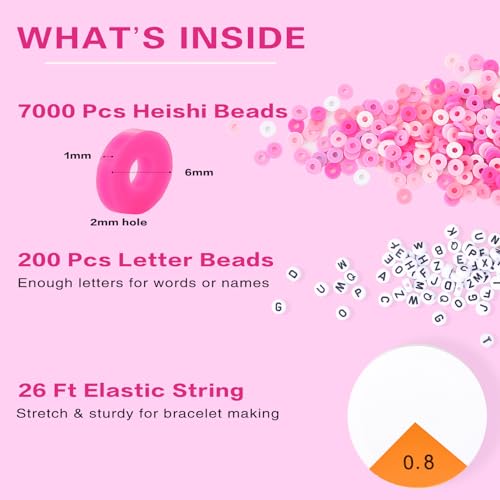 Cuentas de arcilla para pulseras ADIIL de 6 mm: kit polimérico rosa con letras de fácil enhebrado 5
