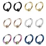 6 pares de pendientes redondos de acero inoxidable, hipoalergénicos, perfectos para hombres y niñas, pendientes en aro (6 colores)