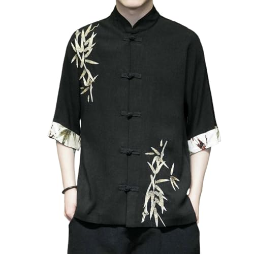 Chemise d'été homme en coton à manches courtes et bouton grenouille chinois