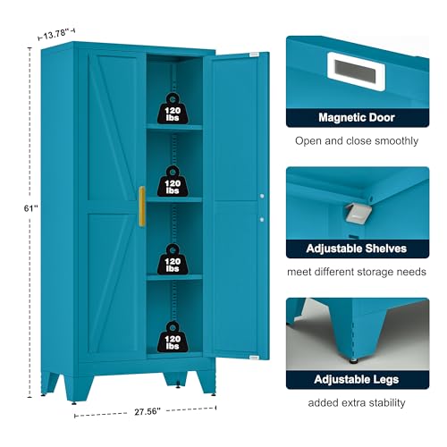 Image of LCAOPC 61 inch Tall Metal Storage Cabinet with 2 Doors and 3 Adjustable Shelves, 4-Tier Kitchen Pantry Storage Cabinet for Kitchen, Living Room, Dining Room and Office, Blue
