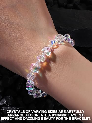 HANGINTHERE Austrian Crystal Beaded Bracelets for Women | 7 Inch Stretch Bracelet with Rainbow Sparkle Crystals | Elegant Jewelry Gifts for Mom, Wife, Friends2