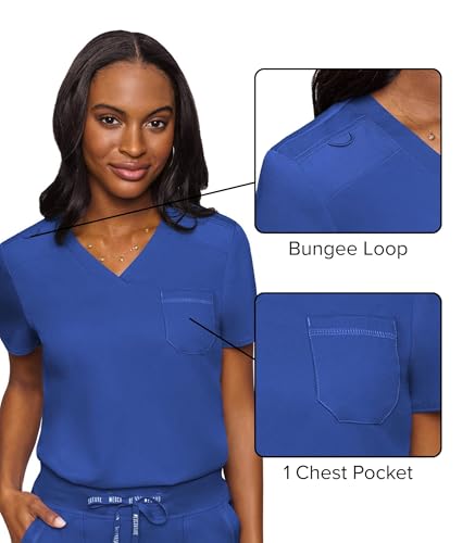 Image of Med Couture Touch Women's Scrub Tops V-Neck Tuck-in Top with 1 Pocket | Slim Fit, Touch Performance Fabric, Stretchy Rib-Knit Shoulders, Bungee Loop, 2-Way Stretch, Lightweight, for Long Shifts