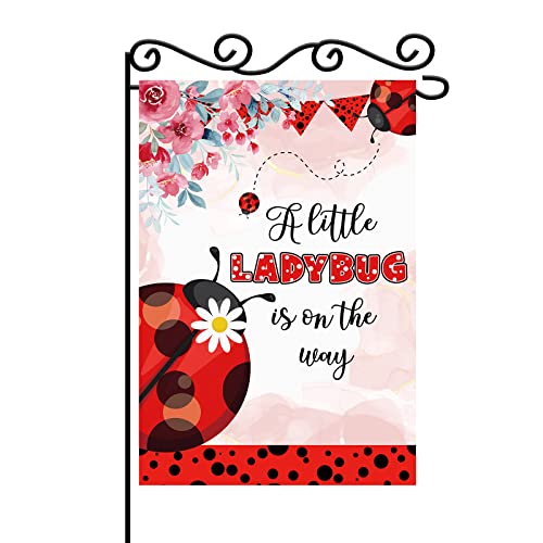 Mefeng A Little Ladybug Garden Flag - Welcome Baby Garden Flag - Spring Baby Shower Garden Flag For Baby Girl - Gender Reveal Party Decor - Welcome Home Lawn Sign Yard Decoration - Newborn Indoor Outdoor Decor -Double Sided 12 X 18 Inch #TOP13