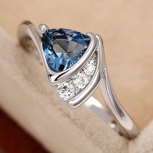 Twisted Band Trillion Cut Royal Blue Simulated Topaz Ring - 925 Sterling Silver Stackable Engagement Ring for Women, Dainty Wedding Anniversary Jewelry Gift3