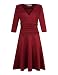 MISSKY Women Sexy V-neck 3 4 Sleeve Slimming Tunic Fit and Flare Waist Crossover Business Casual Flare Dress Wine M