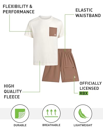 Image of RBX Boys Athletic Shorts Set - 2 Piece Lightweight Short Sleeve Performance T Shirt and Woven Pull-On Running Shorts for Boys