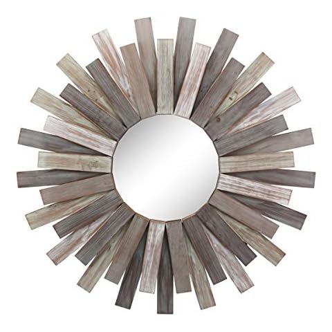 Stonebriar Large Round 32" Wooden Sunburst Wall Mirror with Attached Hanging Bracket, Decorative Rustic Decor for the Living Room, Bathroom, Bedroom, and Entryway, Multi Color Cover