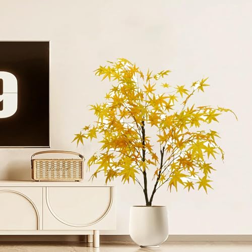 GarveeHome 4ft Artificial Maple Tree, Autumn Maple Artificial Fall Tree Large Faux Tree Soft Silk Decorative Plant with Plastic Pot for Party Home Living Room Decor Thanksgiving Harvest