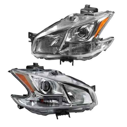 Image of TRQ Driver and Passenger Side Headlight Assembly Set Compatible with 09-14 Nissan Maxima Halogen Only
