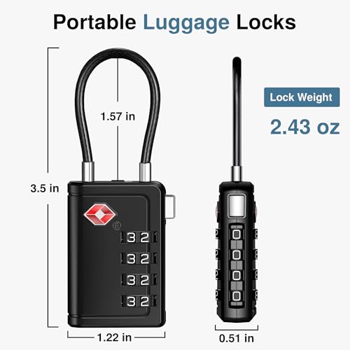 Puroma TSA Approved Luggage Travel Locks with Open Alert Indicator, 4 Digit Combination Resettable Code Zinc Alloy Lock for Suitcase, Backpack, Bag, Toolbox, Locker (2 Pack, Black) - Image 7