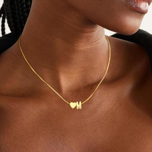 Gold Initial Necklaces for Women Girls, 18K Gold Plated Letter A-Z Heart Pendant Necklace Dainty Gold Initial Necklaces for Women Girls Birthday Gifts Jewelry4